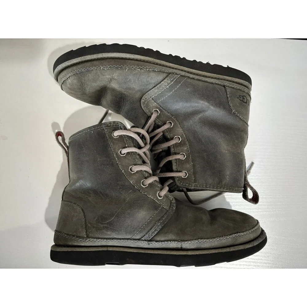 UGG Men's Harkley Leather WP Lightweight Wool Lining Char Boots Size 6